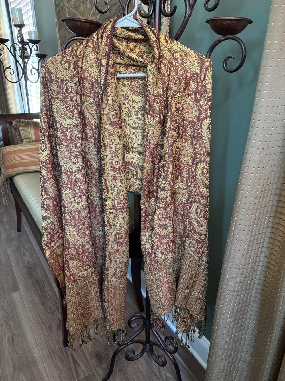 Paisley Fringe Scarf/Shawl in Golden Rust
